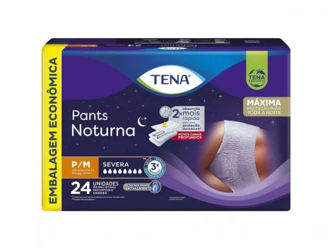 Roupa Íntima Descartável Tena Pants Noturna P/M Pacote 24 Unidades Embalagem Econômica
